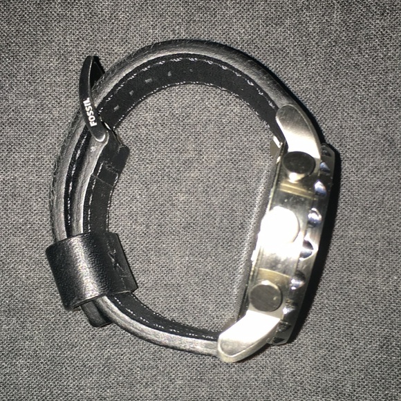 FOSSIL CHRONOGRAPH SS BLACK LEATHER MENS WRIST WATCH W/ COLLECTOR TIN NEW - Picture 9 of 11